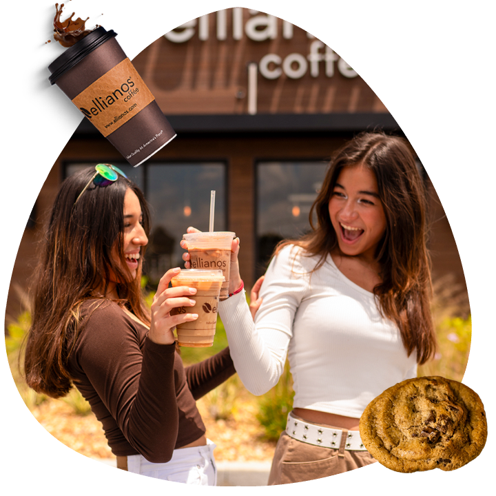 Two young ladies with Ellianos iced coffee drinks